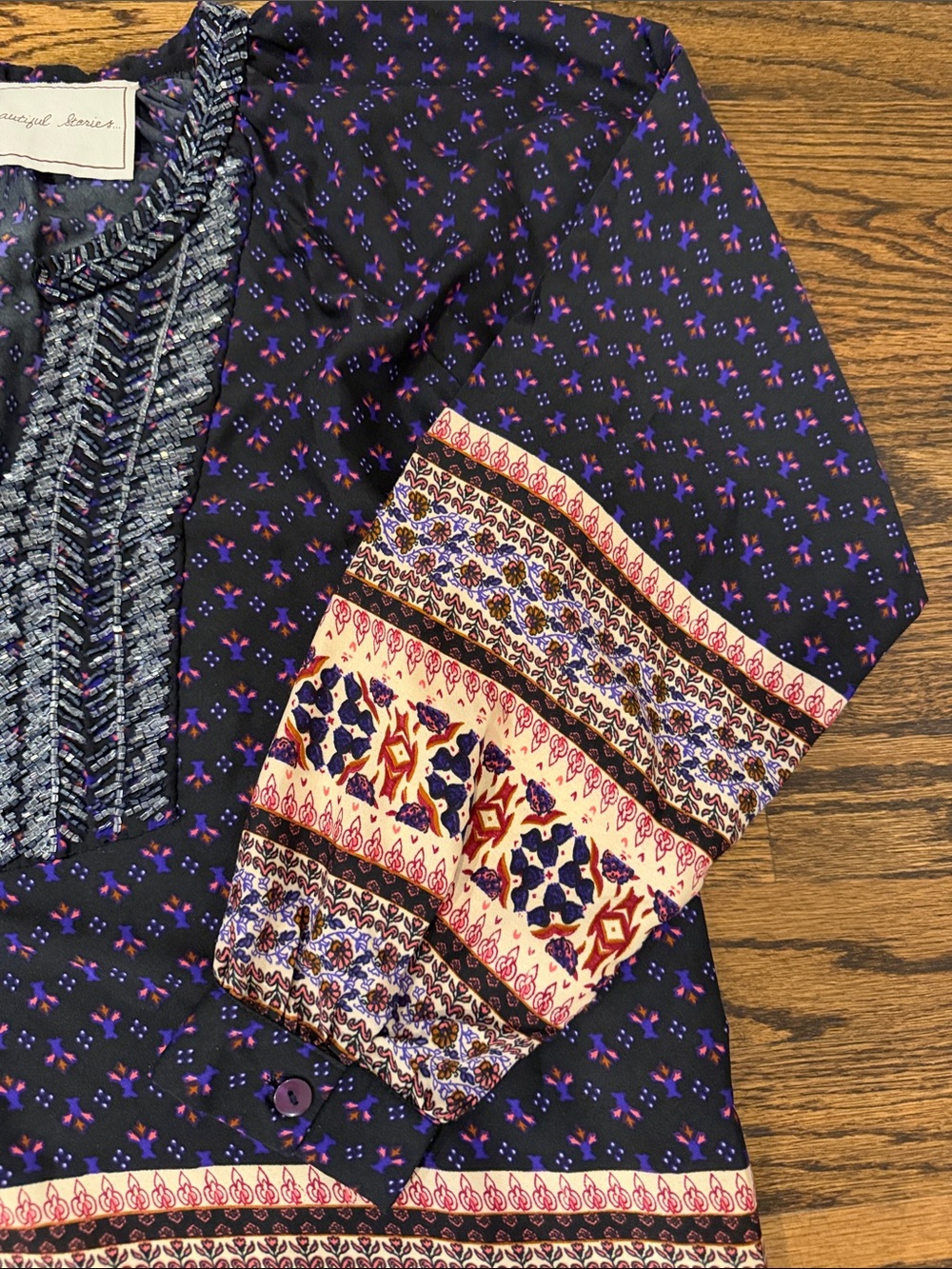 Purple Printed Boho Tunic with Pink & Cream Border - Picture 3 of 6